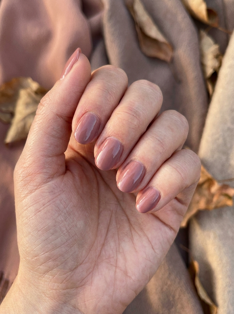Short Beige Marble Accent Nails auf kurzen gepflegten Nägeln im Herbst 2026